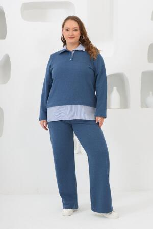 Geniş Paça Büyük Beden Eşofman Mavi - 4