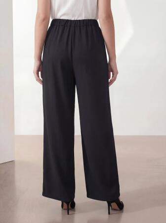 Geniş Paça Kadın Büyük Beden Kumaş Pantolon Siyah - 4