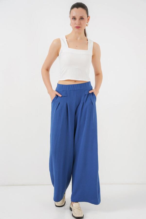 Geniş Paça Pileli Pantolon 6718 - İndigo - 1