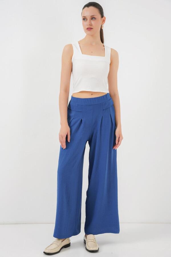 Geniş Paça Pileli Pantolon 6718 - İndigo - 3