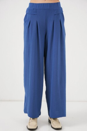 Geniş Paça Pileli Pantolon 6718 - İndigo - 4