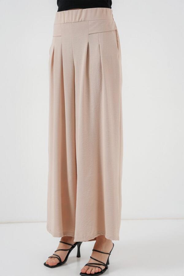 Geniş Paça Pileli Pantolon 6718 - Krem - 4