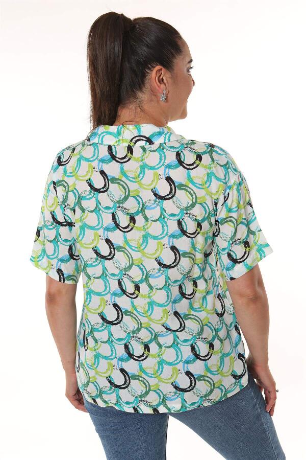 Geometric Patterned Men's Collar Short Sleeve Mink Shirt - 5