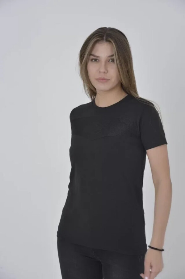 Gögüs Fileli Slim Fit T-shirt - Siyah - ANGELINO BuyukBedeniz