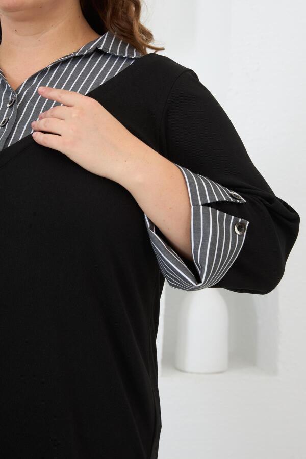 Gömlek Garnili Büyük Beden Bluz Siyah - 2