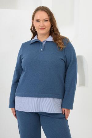 Gömlek Görünümlü Büyük Beden Sweat Mavi - RMG