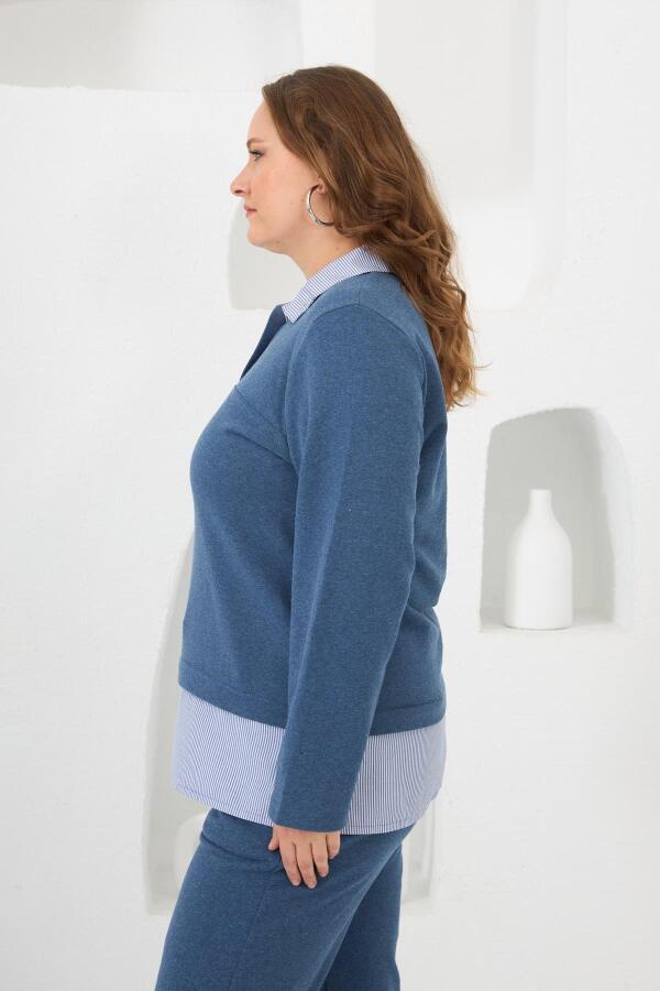 Gömlek Görünümlü Büyük Beden Sweat Mavi - 2