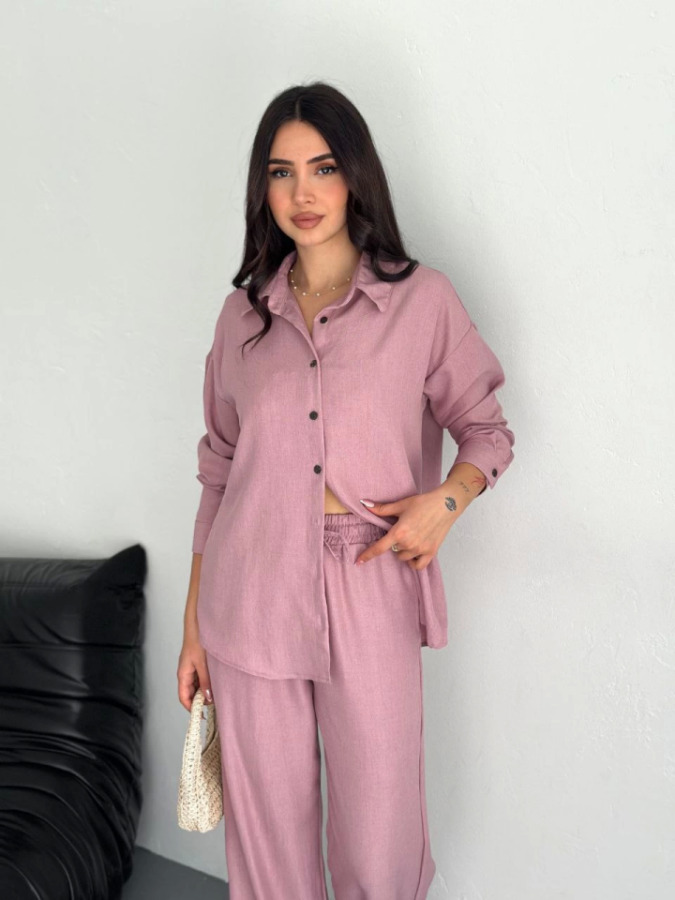 Gömlek Pantolon Ikili Takım - Toz Pembe - 1