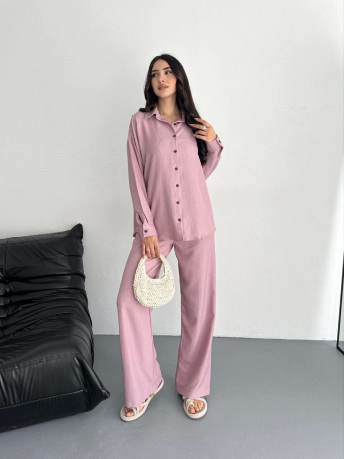 Gömlek Pantolon Ikili Takım - Toz Pembe - 2
