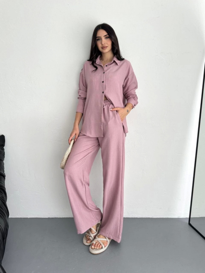 Gömlek Pantolon Ikili Takım - Toz Pembe - 3