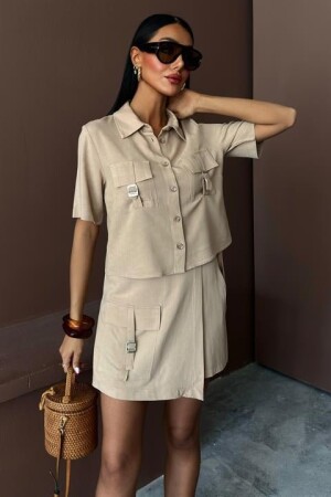 Gömlek Şort Etek Viscon Keten Takım 10162 - ANGELINO BuyukBedeniz (1)