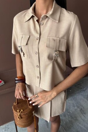 Gömlek Şort Etek Viscon Keten Takım 10162 - 3