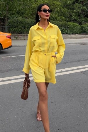 Gömlek Ve Şort Flamlı Keten Takım 10130 - ANGELINO BuyukBedeniz