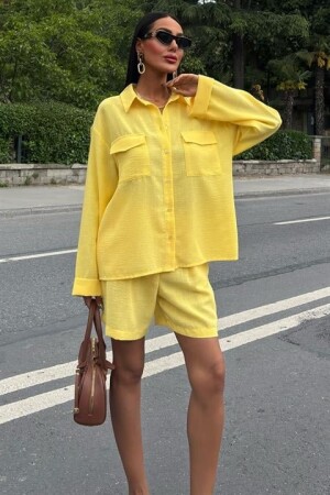 Gömlek Ve Şort Flamlı Keten Takım 10130 - ANGELINO BuyukBedeniz (1)