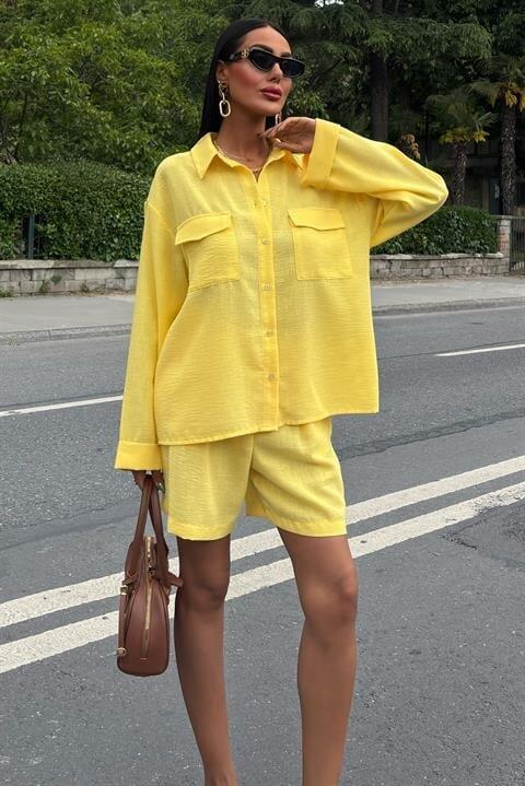 Gömlek Ve Şort Flamlı Keten Takım 10130 - 2