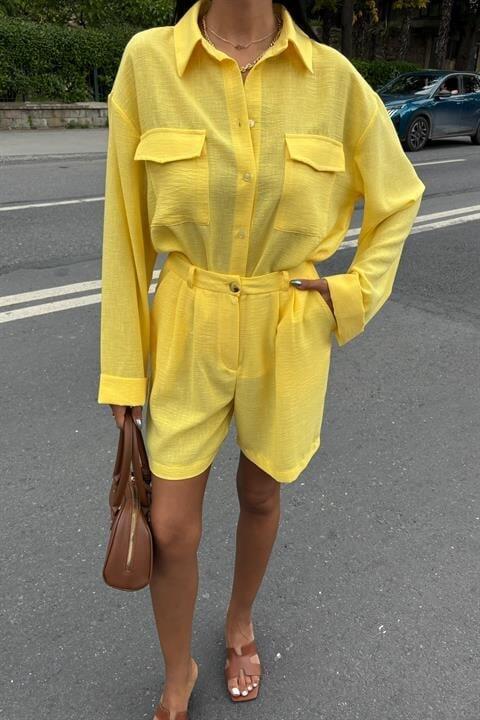 Gömlek Ve Şort Flamlı Keten Takım 10130 - 3