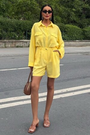 Gömlek Ve Şort Flamlı Keten Takım 10130 - 5