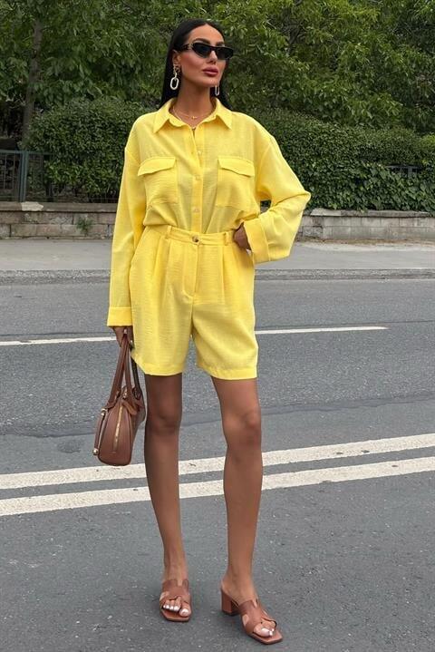 Gömlek Ve Şort Flamlı Keten Takım 10130 - 6