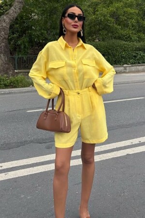 Gömlek Ve Şort Flamlı Keten Takım 10130 - 8