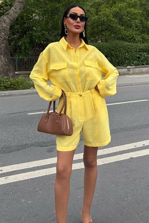 Gömlek Ve Şort Flamlı Keten Takım 10130 - 8