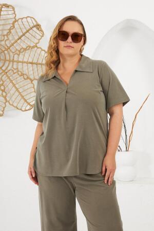 Gömlek Yaka Kısa Kol Büyük Beden Alt Üst Takım Haki - RMG (1)