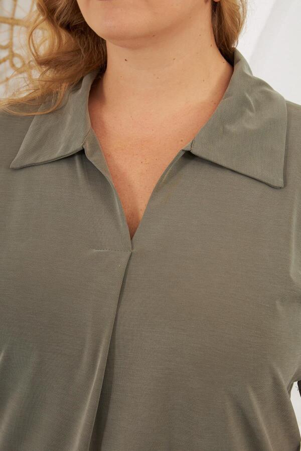 Gömlek Yaka Kısa Kol Büyük Beden Alt Üst Takım Haki - 3