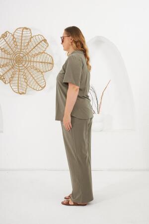 Gömlek Yaka Kısa Kol Büyük Beden Alt Üst Takım Haki - 6