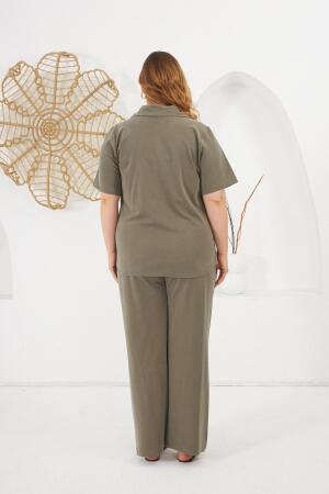 Gömlek Yaka Kısa Kol Büyük Beden Alt Üst Takım Haki - 9