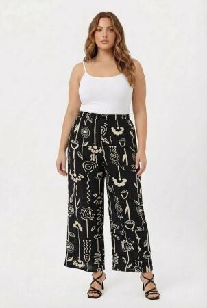 Grafik Desenli Kadın Büyük Beden Pantolon Siyah - RMG (1)