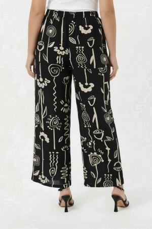 Grafik Desenli Kadın Büyük Beden Pantolon Siyah - 5