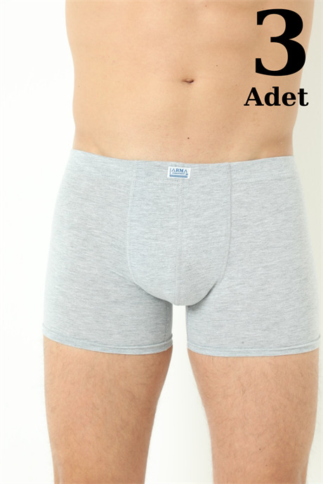 Gri Erkek Boxer Düz 3'lü Paket Pamuklu Likralı - 1