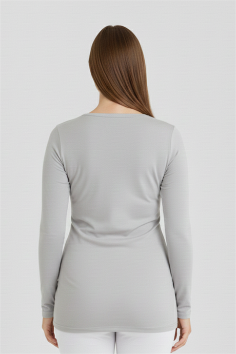 Gri Uzun Kollu Hamile Tişört Pamuklu Likralı Yumuşak ve Esnek Kumaş - 3