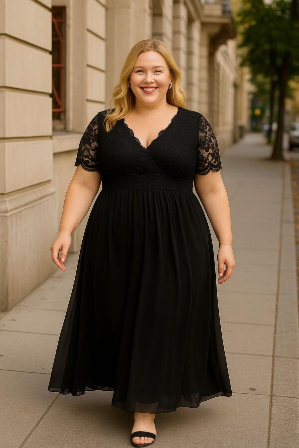 Guipure Chiffon Plus Size Evening Dress DD793 - 1