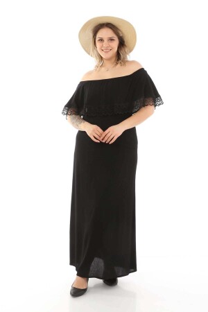 Güpürlü Madonna Yaka Elbise Siyah - 2