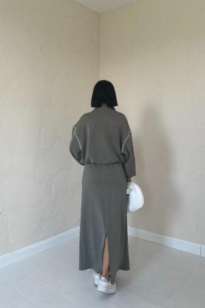 Haki Biyeli Sweatshirt Ve Etek Takım - 4