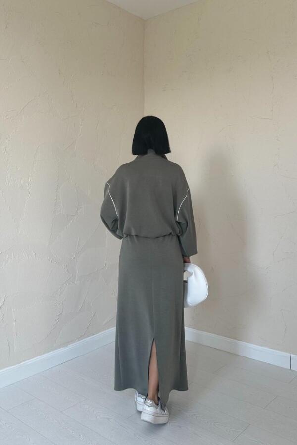 Haki Biyeli Sweatshirt Ve Etek Takım - 4