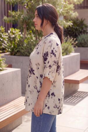 Hakim Yaka Desenli Büyük Beden Gömlek Bej - RMG (1)