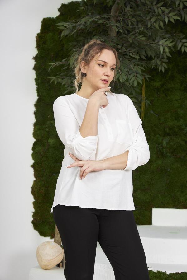 Hakim Yaka Ekru Büyük Beden Bluz - 3