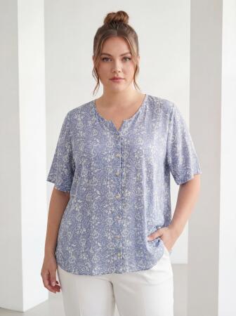 Hakim Yaka Kısa Kol Büyük Beden Gömlek Bebe Mavi - RMG