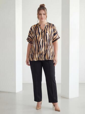 Hakim Yaka Zebra Desen Büyük Beden Bluz Siyah - 5
