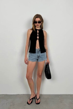 Halter Yaka Göğüs Detay Bluz - 1