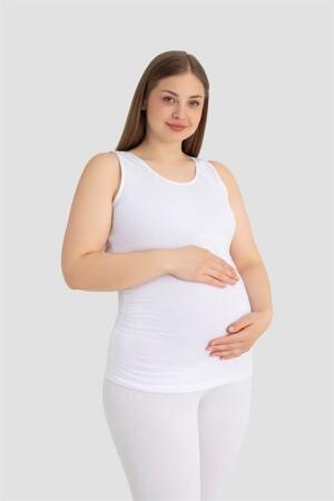 Hamile Atlet Kalın Askılı Pamuklu Likralı Esnek Beyaz 3'lü Paket - Arma Yıldız (1)