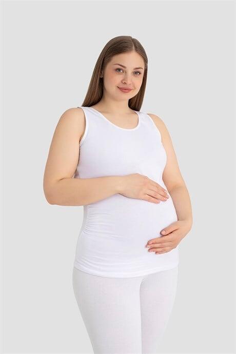 Hamile Atlet Kalın Askılı Pamuklu Likralı Esnek Beyaz 3'lü Paket - 2