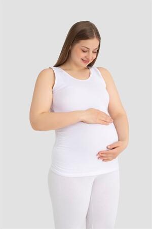 Hamile Atlet Kalın Askılı Pamuklu Likralı Esnek Beyaz 3'lü Paket - 3