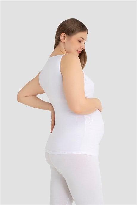 Hamile Atlet Kalın Askılı Pamuklu Likralı Esnek Beyaz 3'lü Paket - 5