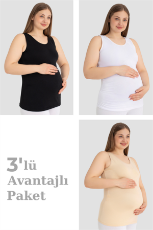 Hamile Atlet Kalın Askılı Pamuklu Likralı Esnek Renkli 3'lü Paket - 1