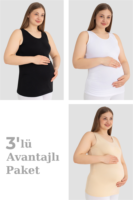 Hamile Atlet Kalın Askılı Pamuklu Likralı Esnek Renkli 3'lü Paket - 1