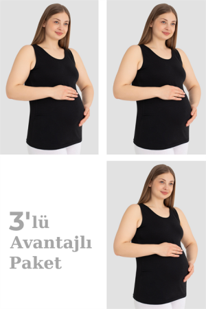 Hamile Atlet Kalın Askılı Pamuklu Likralı Esnek Siyah 3'lü Paket - Arma Yıldız