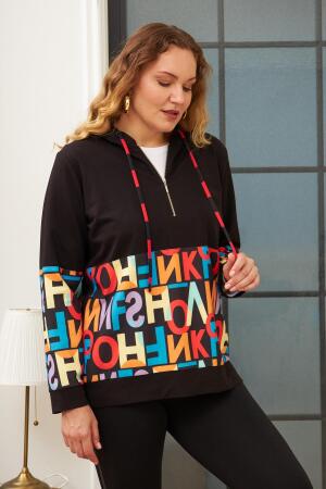Harf Baskılı Büyük Beden Siyah Sweatshirt - 2