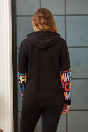 Harf Baskılı Büyük Beden Siyah Sweatshirt - 4